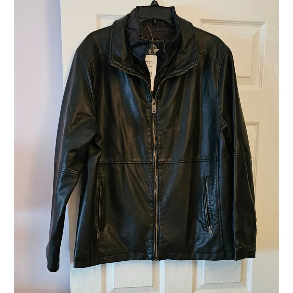 NWT Dockers Mens Brown Faux Leather Jacket W/Inner Quilted Lining Very Warm Sz L